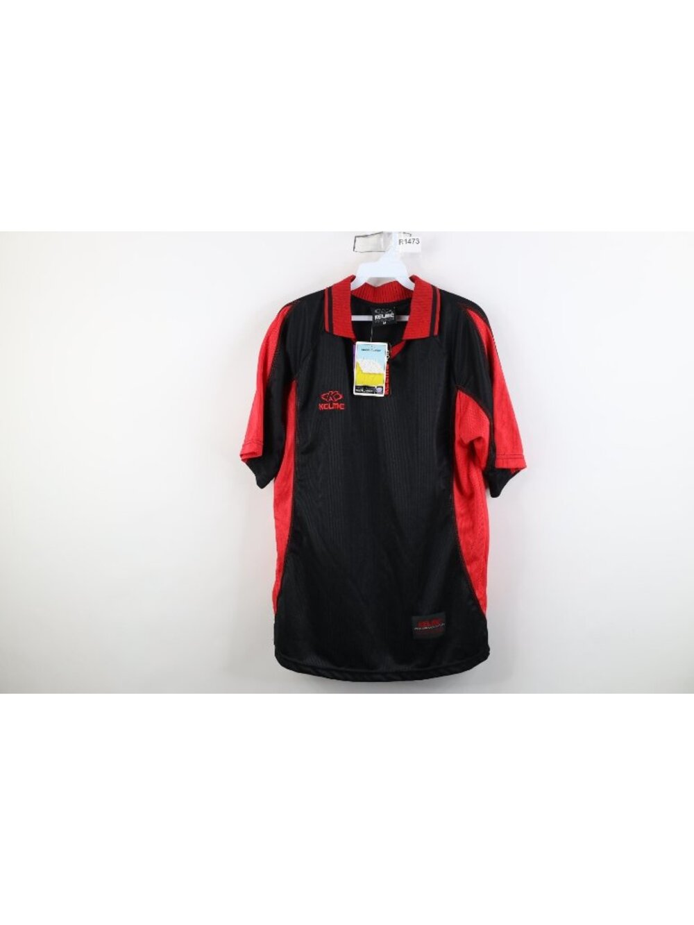 Deadstock Vintage 90s Kelme Mens Medium Striped Collared Soccer Jersey Black Red